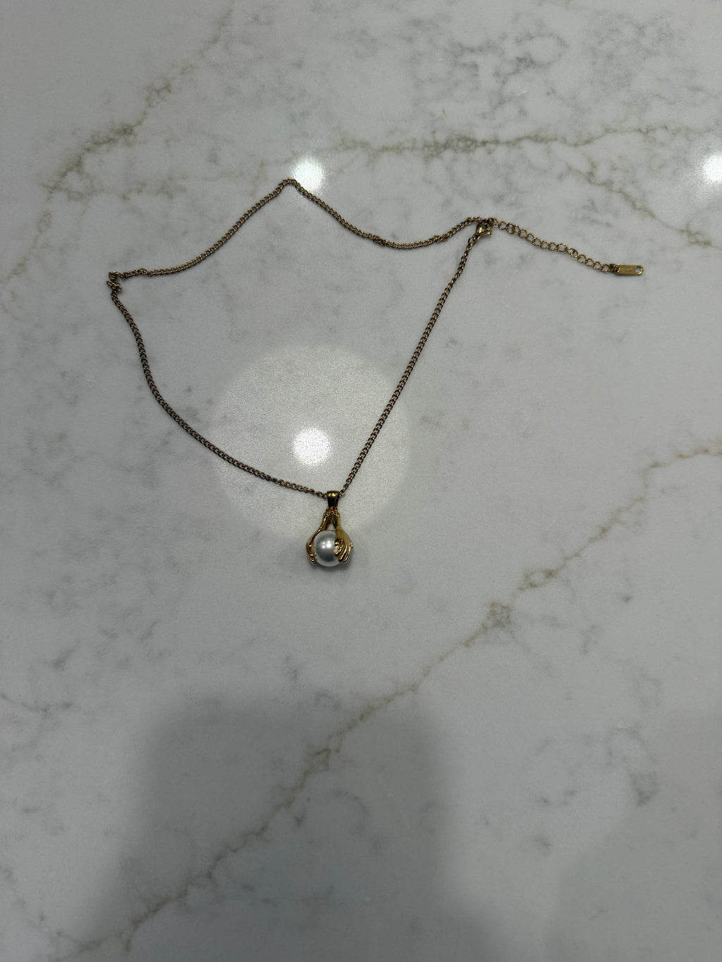 Golden Hands Pearl Pendant Necklace