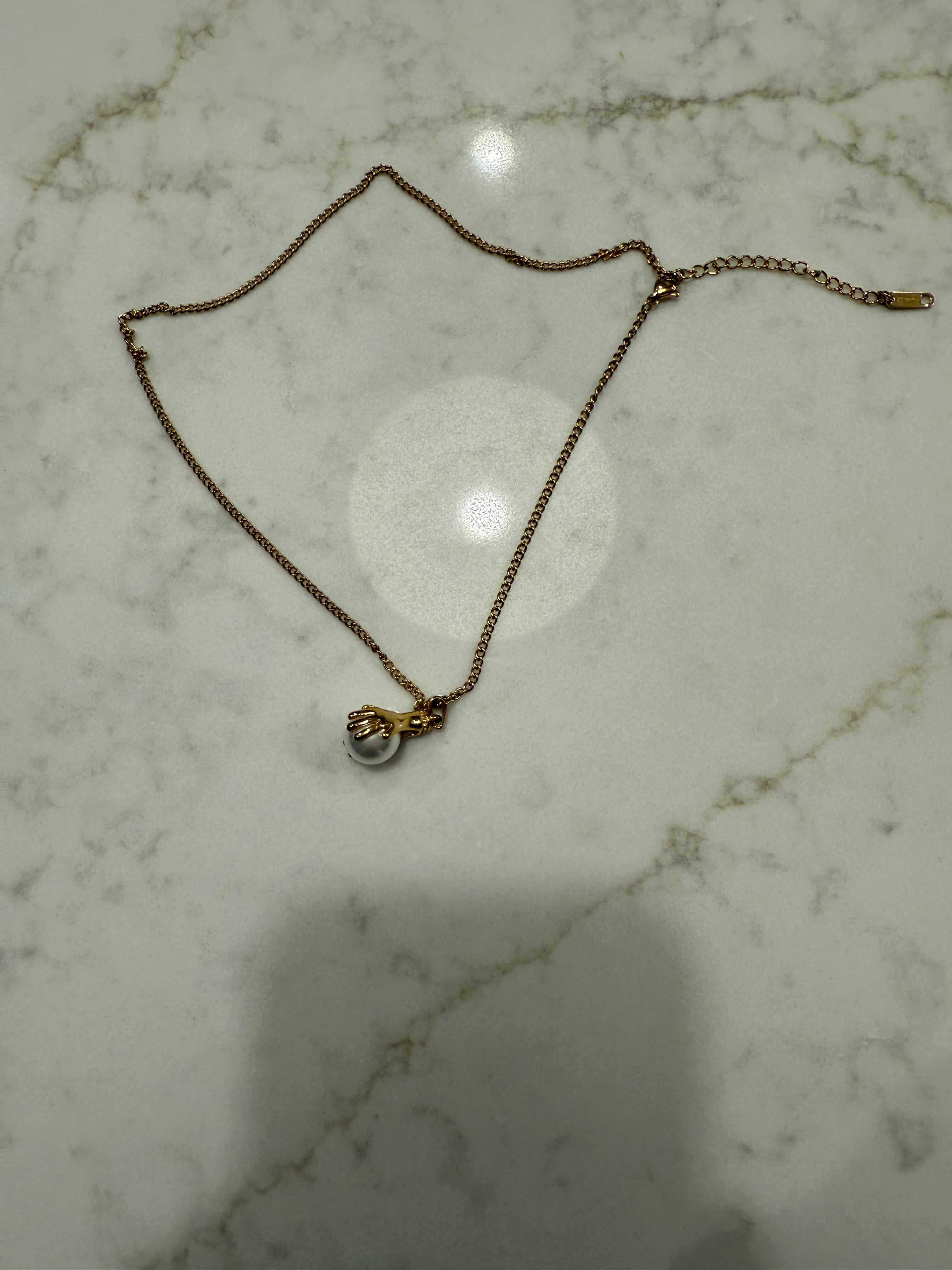 Golden Hands Pearl Pendant Necklace