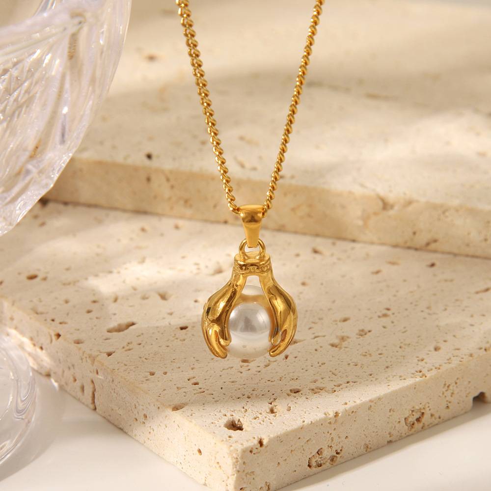 Golden Hands Pearl Pendant Necklace